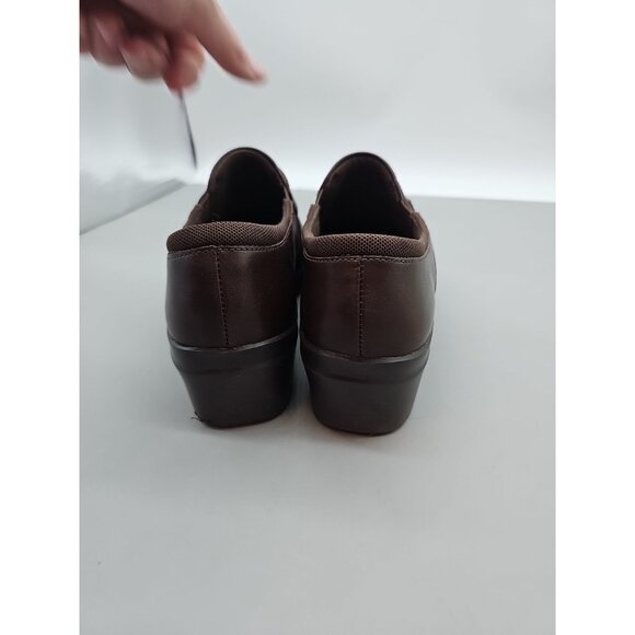 Clarks Women's Genette Arc Clog Size 9.5 W Brown Leather Block Heel Loafer Comfy - Picture 4 of 8